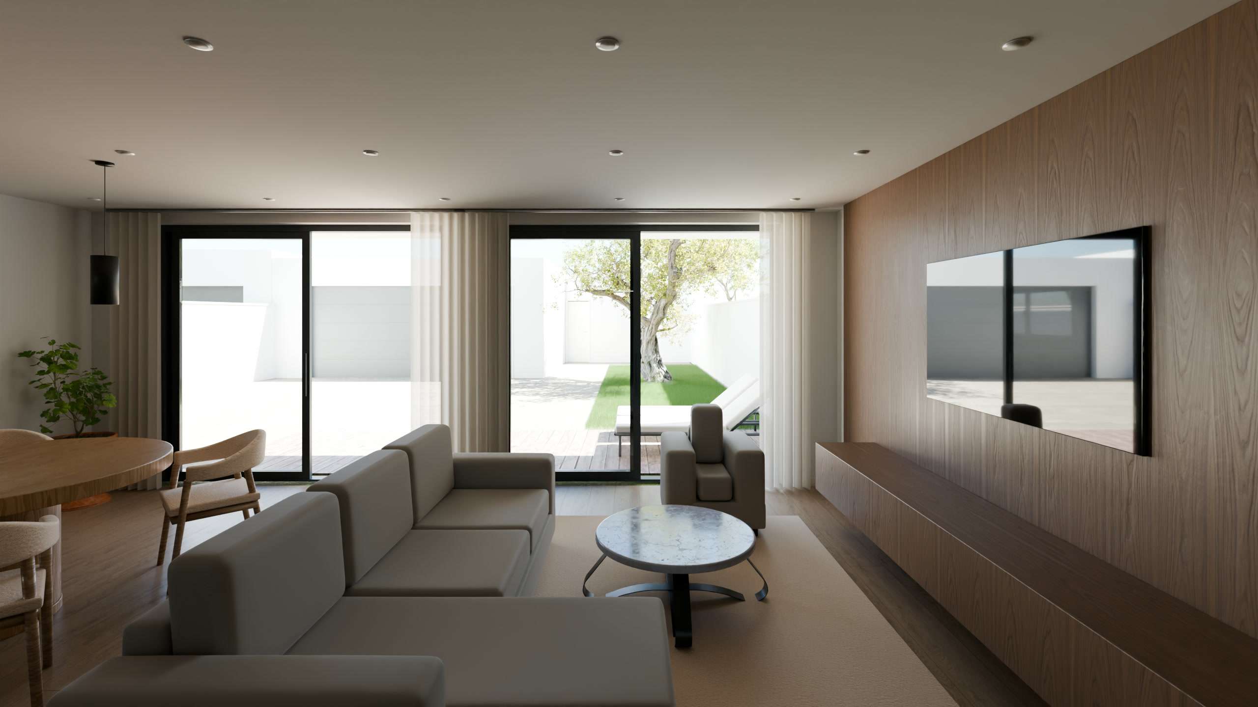 Sala da moradia T3, a abrir a visita 360°.